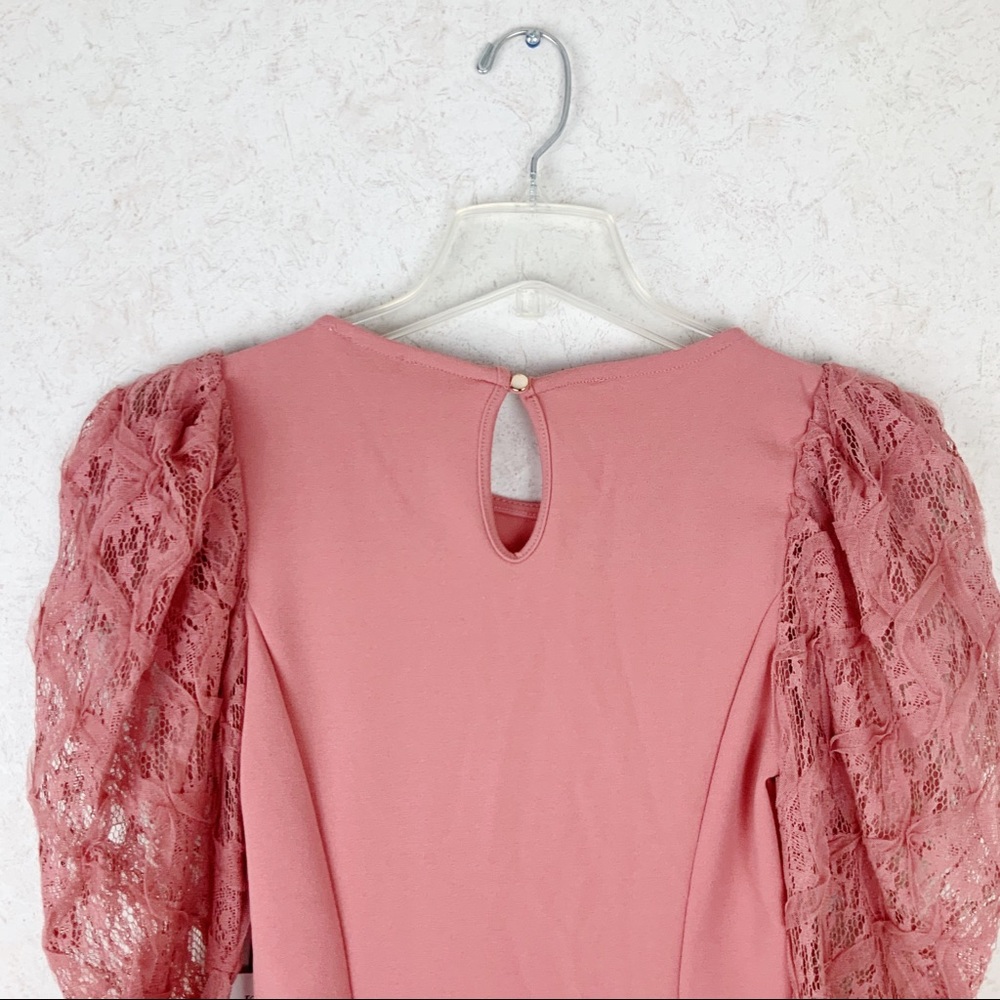 Iris floral lace balloon sleeves blush pink dress romantic - Picture 10 of 12